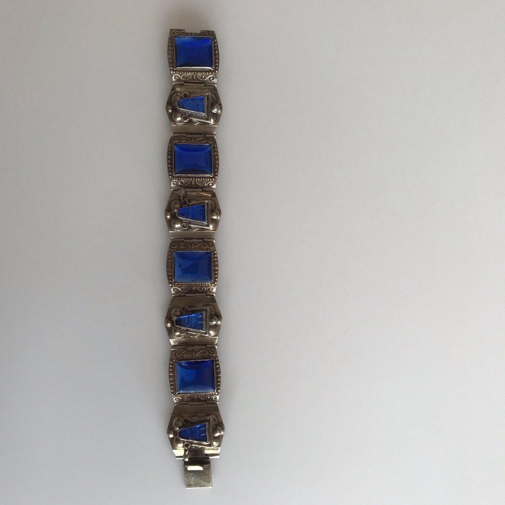 Vintage Silver Bracelet with Deep Blue Stones